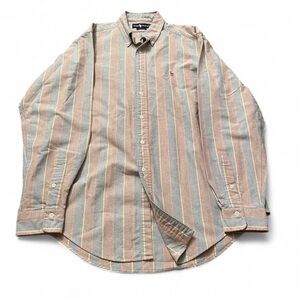 Ralph Lauren Shirt Mens Pink Blue Striped Long Sleeve Button Up Size L
